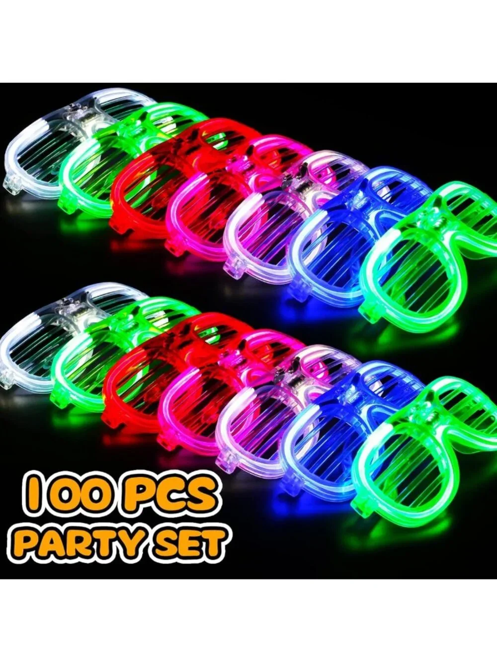 Glow in the Dark LED Glasses Bulk - 100 Pack Colorful Light Up Party Favors